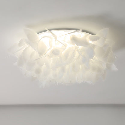 Contemporary Scandinavian Flower Feather Round Dome Iron Acrylic LED Flush Mount Ceiling Light For Bedroom