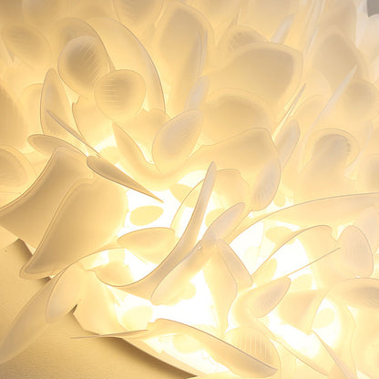 Contemporary Scandinavian Flower Feather Round Dome Iron Acrylic LED Flush Mount Ceiling Light For Bedroom