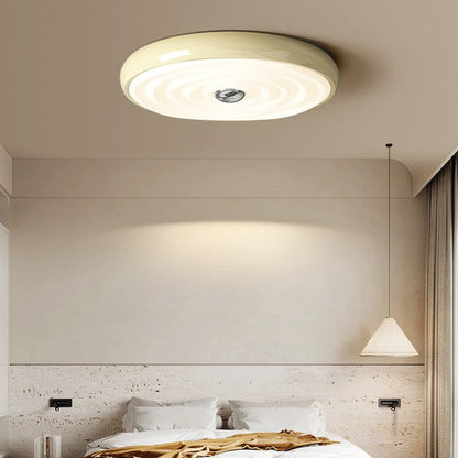 Traditional French Cream Round Iron LED Flush Mount Ceiling Light For Bedroom