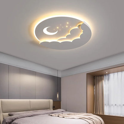 Contemporary Creative Moon Cloud Round Dome Iron Acrylic LED Flush Mount Ceiling Light For Bedroom