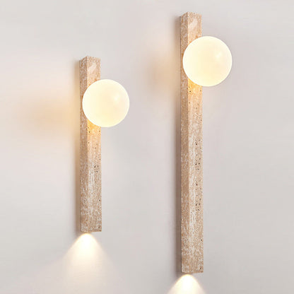 Modern Minimalist Rectangle Linear Yellow Travertine 2-Light Wall Sconce Lamp For Bedroom