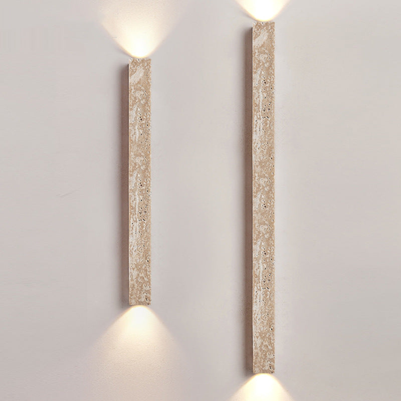 Modern Minimalist Rectangle Linear Yellow Travertine 2-Light Wall Sconce Lamp For Bedroom
