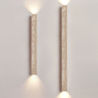 Modern Minimalist Rectangle Linear Yellow Travertine 2-Light Wall Sconce Lamp For Bedroom