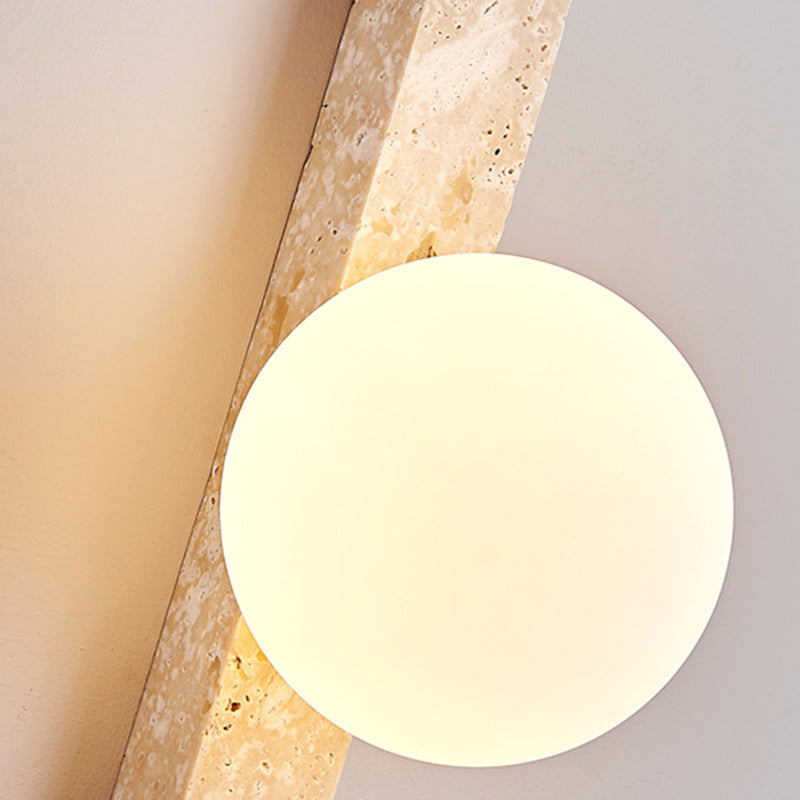 Modern Minimalist Rectangle Linear Yellow Travertine 2-Light Wall Sconce Lamp For Bedroom