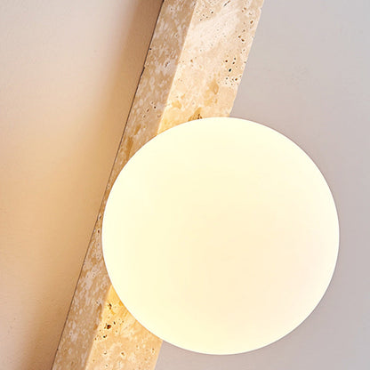 Modern Minimalist Rectangle Linear Yellow Travertine 2-Light Wall Sconce Lamp For Bedroom