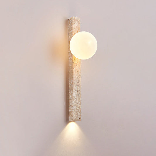 Modern Minimalist Rectangle Linear Yellow Travertine 2-Light Wall Sconce Lamp For Bedroom