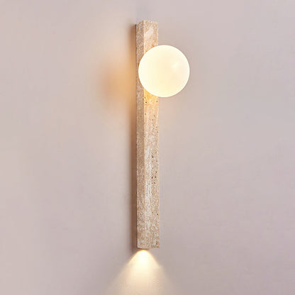 Modern Minimalist Rectangle Linear Yellow Travertine 2-Light Wall Sconce Lamp For Bedroom