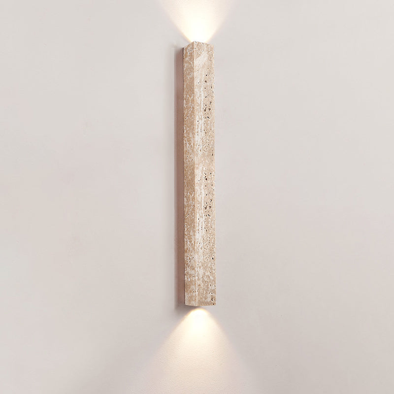 Modern Minimalist Rectangle Linear Yellow Travertine 2-Light Wall Sconce Lamp For Bedroom