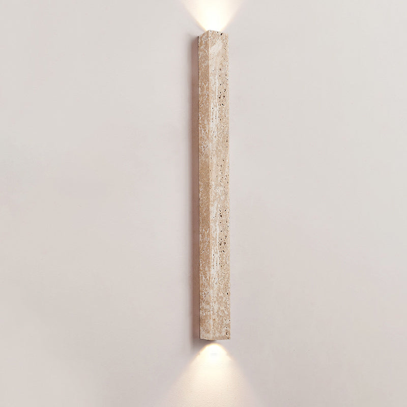 Modern Minimalist Rectangle Linear Yellow Travertine 2-Light Wall Sconce Lamp For Bedroom