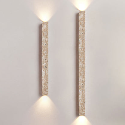 Modern Minimalist Rectangle Linear Yellow Travertine 2-Light Wall Sconce Lamp For Bedroom