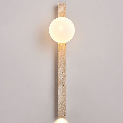 Modern Minimalist Rectangle Linear Yellow Travertine 2-Light Wall Sconce Lamp For Bedroom