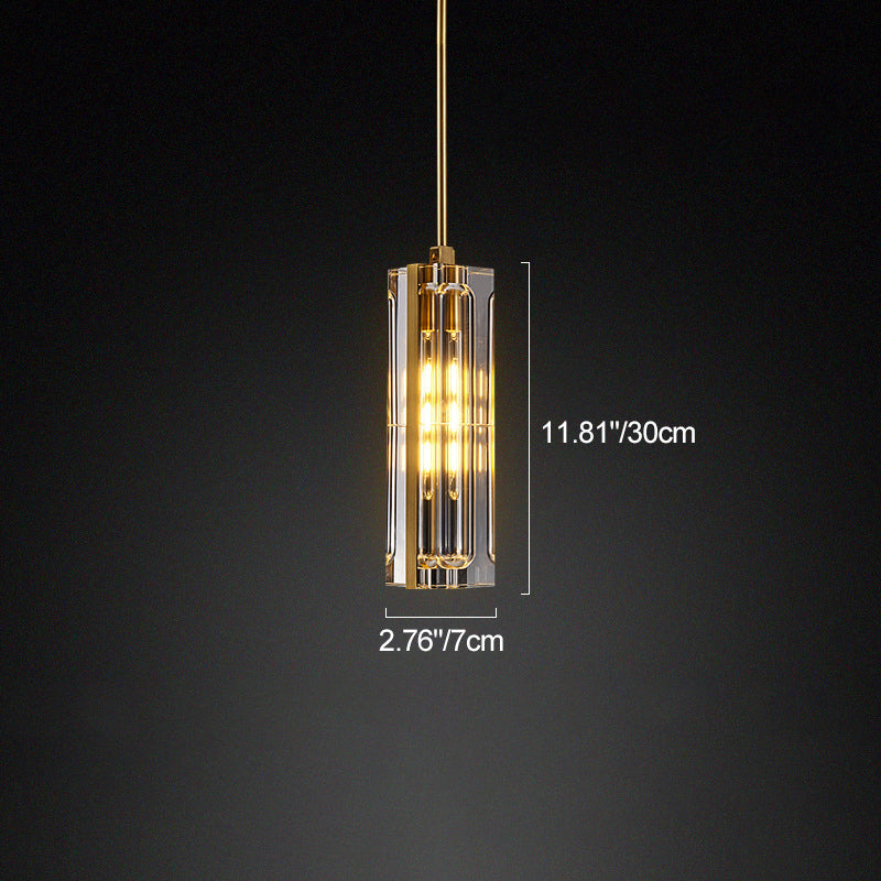 Modern Luxury Rectangle Linear Copper Crystal 1-Light Pendant Light For Bedroom