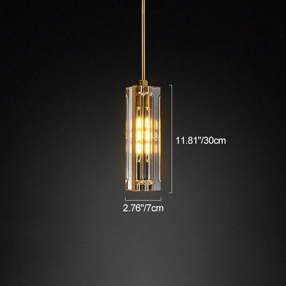 Modern Luxury Rectangle Linear Copper Crystal 1-Light Pendant Light For Bedroom