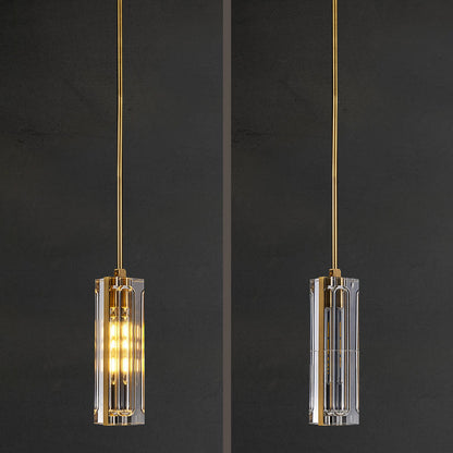 Modern Luxury Rectangle Linear Copper Crystal 1-Light Pendant Light For Bedroom