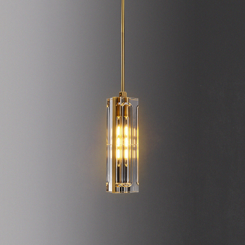 Modern Luxury Rectangle Linear Copper Crystal 1-Light Pendant Light For Bedroom