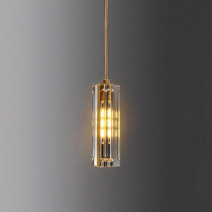 Modern Luxury Rectangle Linear Copper Crystal 1-Light Pendant Light For Bedroom