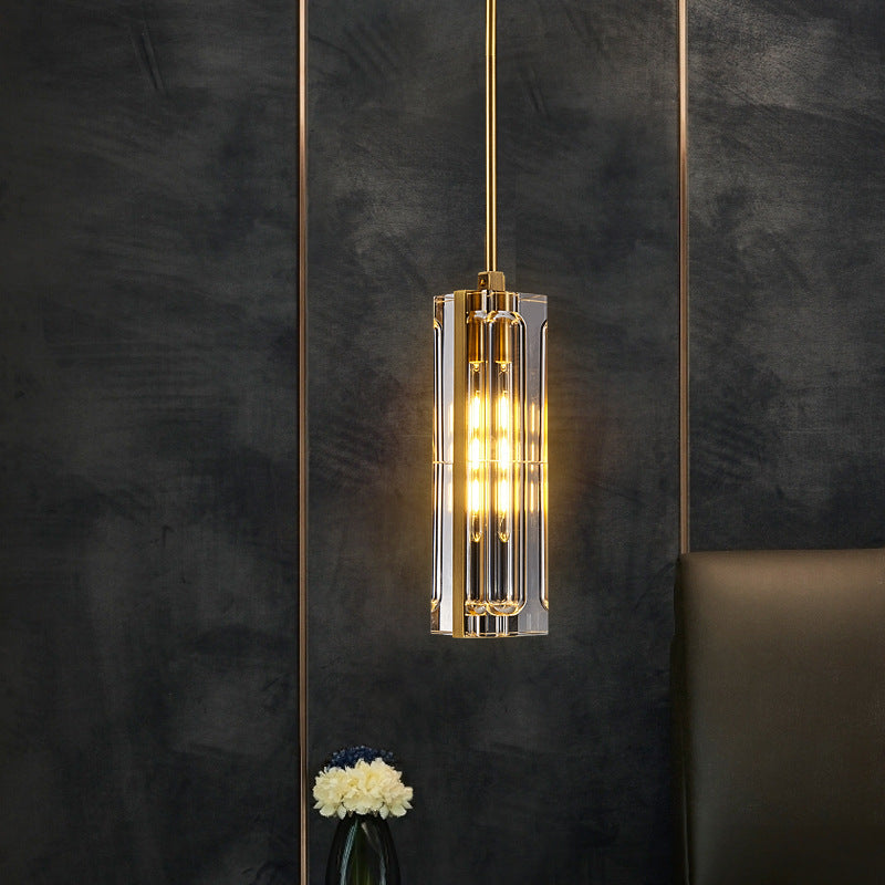 Modern Luxury Rectangle Linear Copper Crystal 1-Light Pendant Light For Bedroom