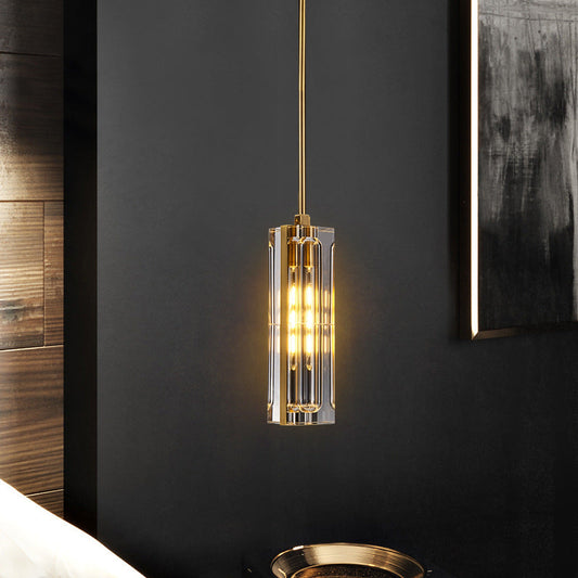Modern Luxury Rectangle Linear Copper Crystal 1-Light Pendant Light For Bedroom