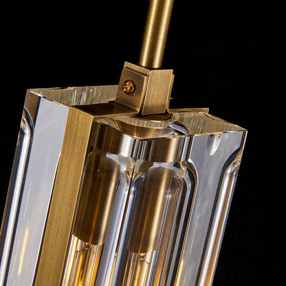 Modern Luxury Rectangle Linear Copper Crystal 1-Light Pendant Light For Bedroom