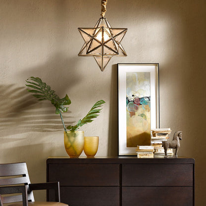 Contemporary Creative Star Copper Glass 1-Light Pendant Light For Bedroom