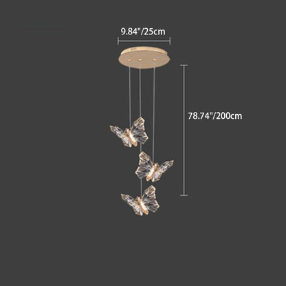 Contemporary Creative Butterfly Round Zinc Alloy Acrylic LED Chandelier For Bedroom