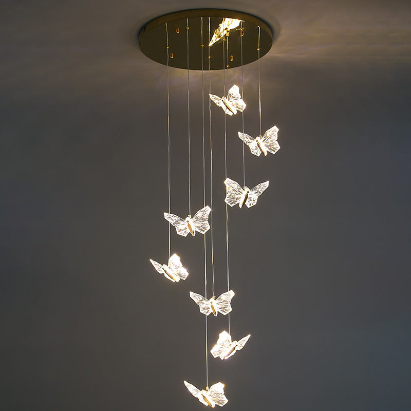Contemporary Creative Butterfly Round Zinc Alloy Acrylic LED Chandelier For Bedroom
