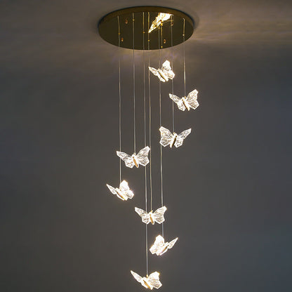 Contemporary Creative Butterfly Round Zinc Alloy Acrylic LED Chandelier For Bedroom