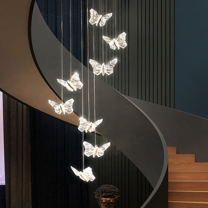 Contemporary Creative Butterfly Round Zinc Alloy Acrylic LED Chandelier For Bedroom