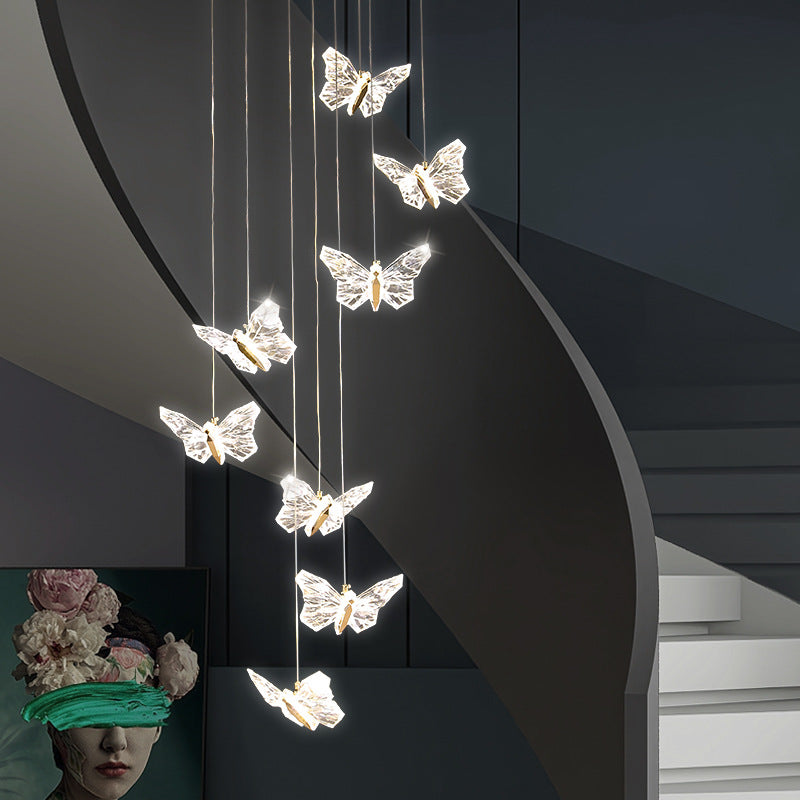 Contemporary Creative Butterfly Round Zinc Alloy Acrylic LED Chandelier For Bedroom