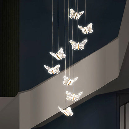Contemporary Creative Butterfly Round Zinc Alloy Acrylic LED Chandelier For Bedroom
