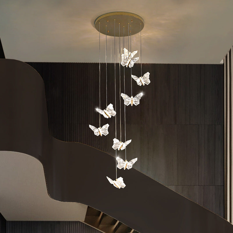 Contemporary Creative Butterfly Round Zinc Alloy Acrylic LED Chandelier For Bedroom