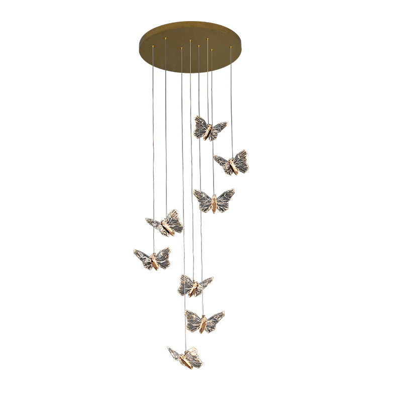 Contemporary Creative Butterfly Round Zinc Alloy Acrylic LED Chandelier For Bedroom