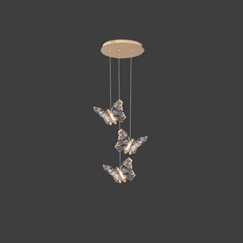 Contemporary Creative Butterfly Round Zinc Alloy Acrylic LED Chandelier For Bedroom
