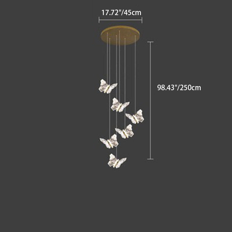 Contemporary Creative Butterfly Round Zinc Alloy Acrylic LED Chandelier For Bedroom
