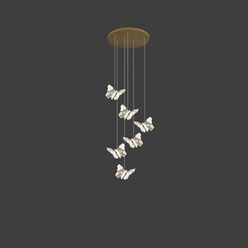 Contemporary Creative Butterfly Round Zinc Alloy Acrylic LED Chandelier For Bedroom