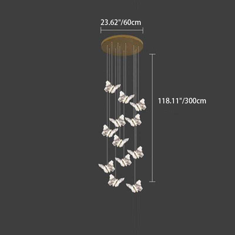 Contemporary Creative Butterfly Round Zinc Alloy Acrylic LED Chandelier For Bedroom