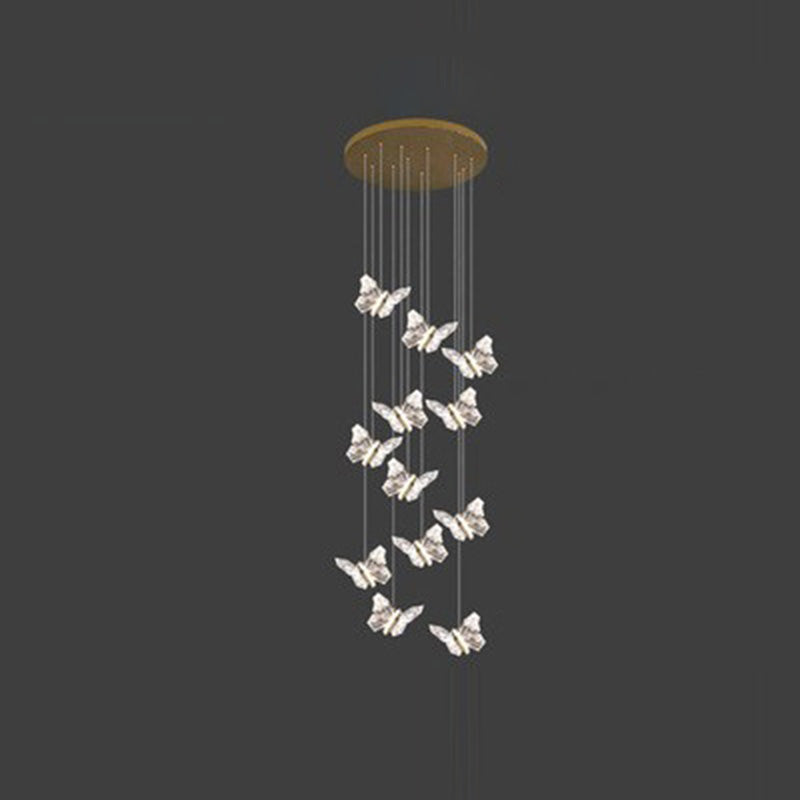 Contemporary Creative Butterfly Round Zinc Alloy Acrylic LED Chandelier For Bedroom