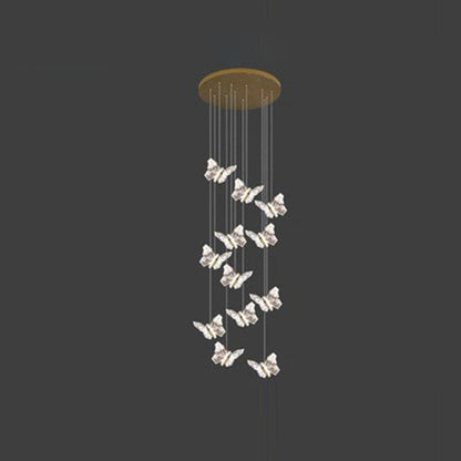 Contemporary Creative Butterfly Round Zinc Alloy Acrylic LED Chandelier For Bedroom