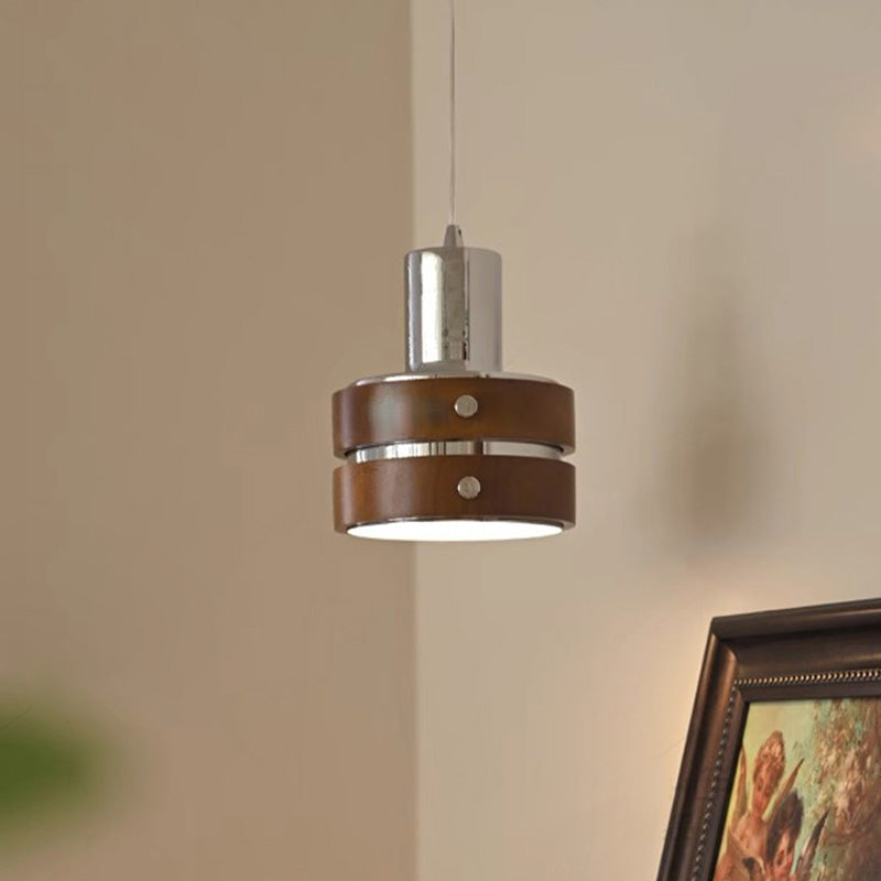 Traditional Vintage Cylinder Iron Wooden 1-Light Pendant Light For Bedroom