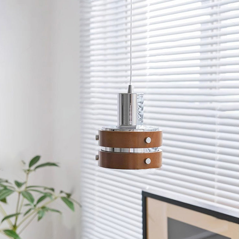 Traditional Vintage Cylinder Iron Wooden 1-Light Pendant Light For Bedroom