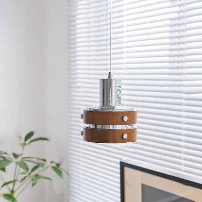 Traditional Vintage Cylinder Iron Wooden 1-Light Pendant Light For Bedroom