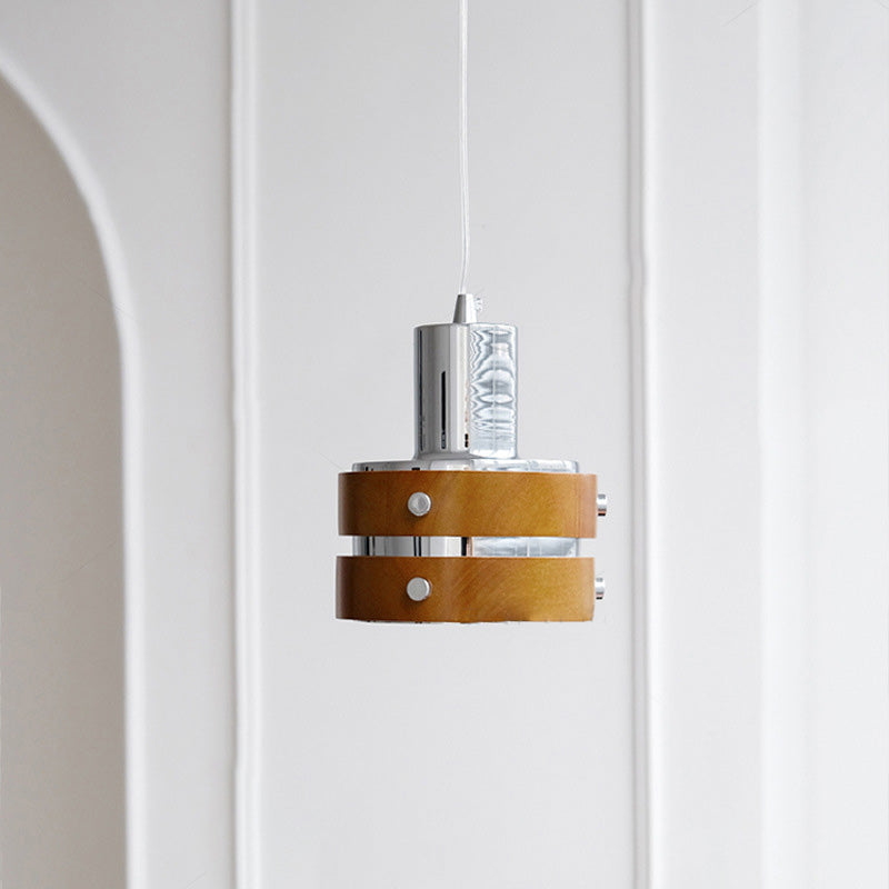 Traditional Vintage Cylinder Iron Wooden 1-Light Pendant Light For Bedroom