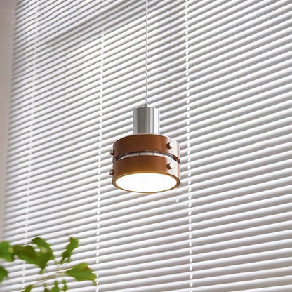 Traditional Vintage Cylinder Iron Wooden 1-Light Pendant Light For Bedroom