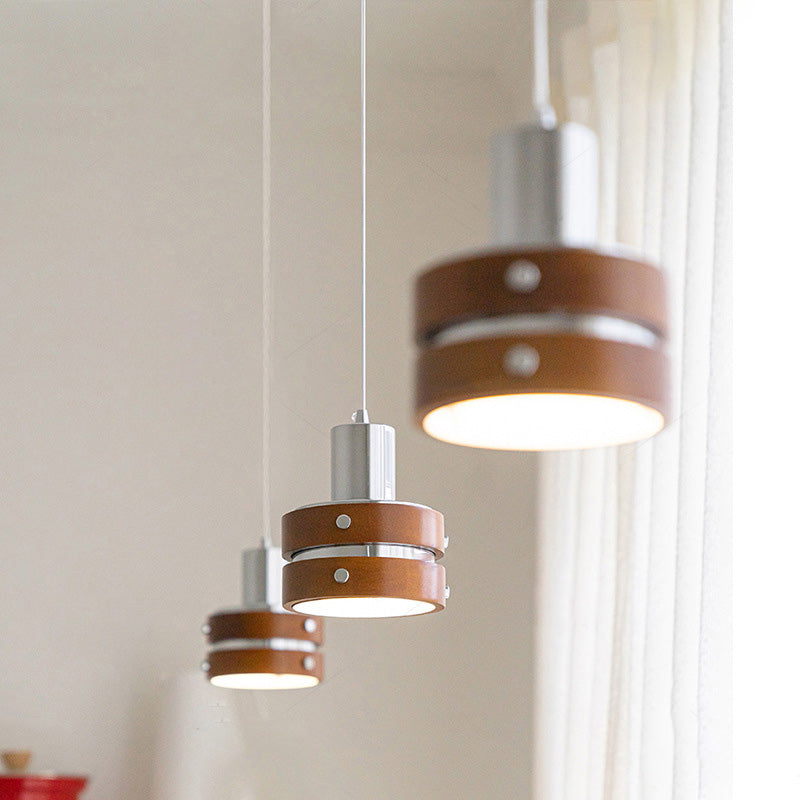 Traditional Vintage Cylinder Iron Wooden 1-Light Pendant Light For Bedroom