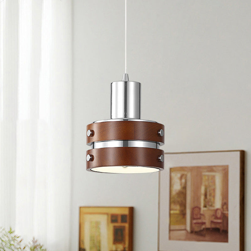 Traditional Vintage Cylinder Iron Wooden 1-Light Pendant Light For Bedroom