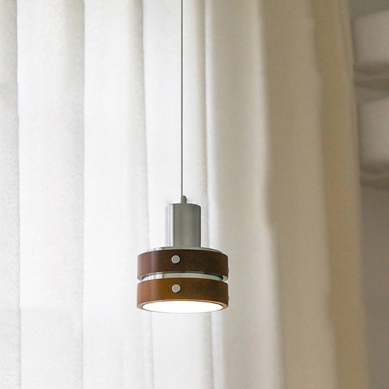 Traditional Vintage Cylinder Iron Wooden 1-Light Pendant Light For Bedroom