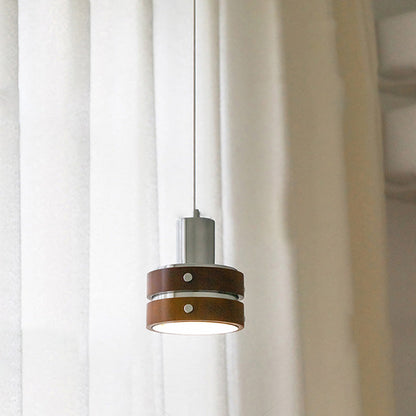 Traditional Vintage Cylinder Iron Wooden 1-Light Pendant Light For Bedroom