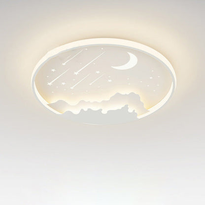 Modern Minimalist Moon Round Iron Acrylic LED Flush Mount Ceiling Light For Bedroom