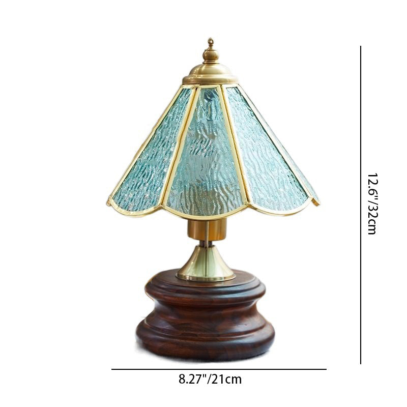 Traditional Vintage Cone Glass Iron Solid Wood 1-Light Table Lamp For Bedroom
