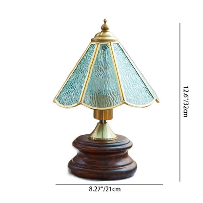 Traditional Vintage Cone Glass Iron Solid Wood 1-Light Table Lamp For Bedroom
